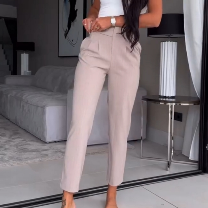 Pantalones de traje de raya diplomática versátiles e informales para mujer