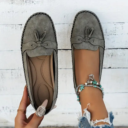🔥Último día: 50 % de descuento: mocasines vintage cómodos y suaves con lazo para mujer.