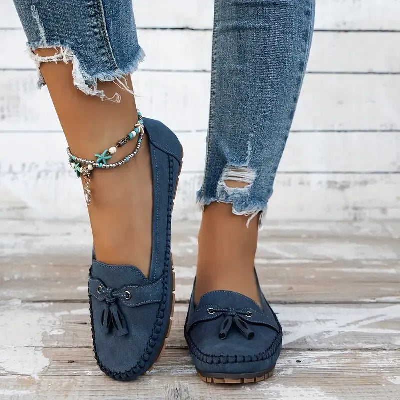 🔥Último día: 50 % de descuento: mocasines vintage cómodos y suaves con lazo para mujer.