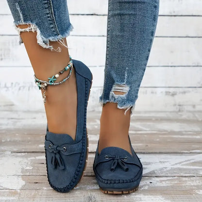 🔥Último día: 50 % de descuento: mocasines vintage cómodos y suaves con lazo para mujer.