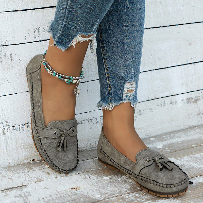 🔥Último día: 50 % de descuento: mocasines vintage cómodos y suaves con lazo para mujer.