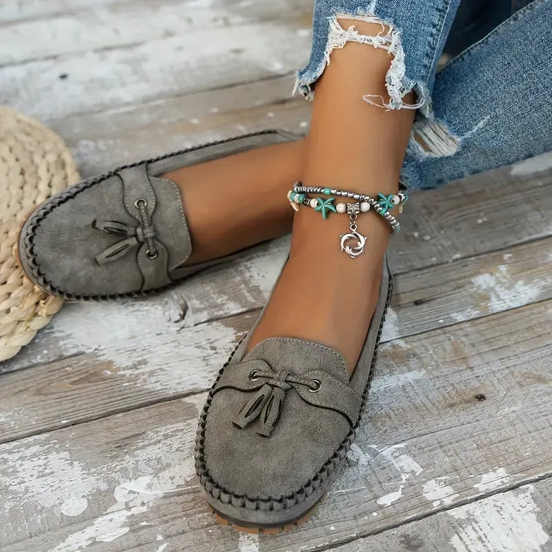 🔥Último día: 50 % de descuento: mocasines vintage cómodos y suaves con lazo para mujer.