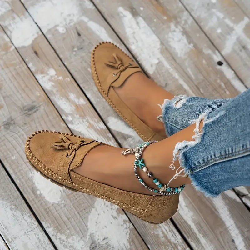 🔥Último día: 50 % de descuento: mocasines vintage cómodos y suaves con lazo para mujer.