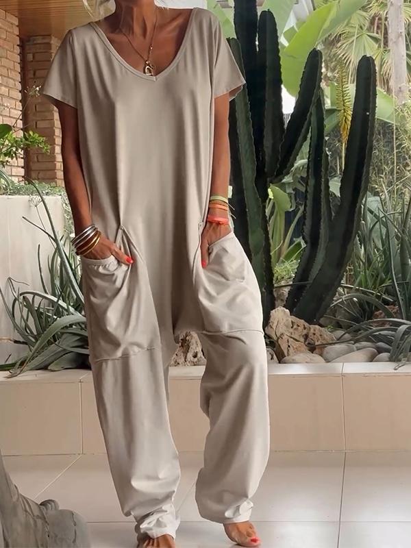 Mono casual de color liso con cuello en V