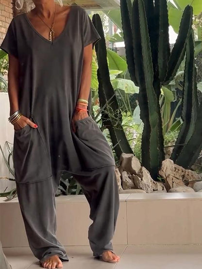 Mono casual de color liso con cuello en V