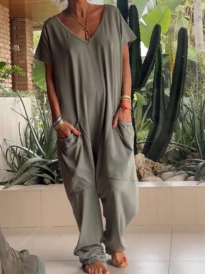Mono casual de color liso con cuello en V