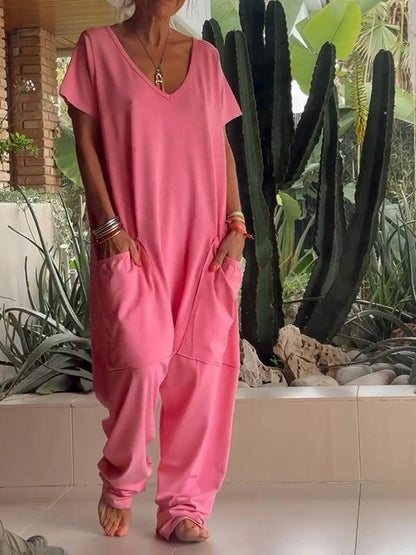 Mono casual de color liso con cuello en V