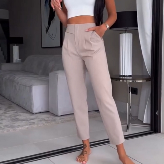 Pantalones de traje de raya diplomática versátiles e informales para mujer